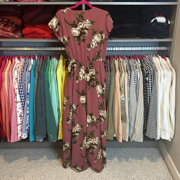 Scobe mauve with ivory flowers short sleeve maxi dress​ - Picture 3 of 3